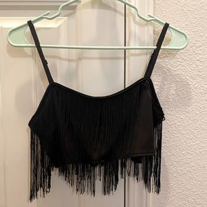 Shein Black Fringe Top/ Bottom Short Set